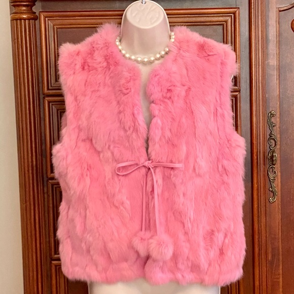Carrie Allen Jackets & Blazers - Carrie Allen pink rabbit fur vest with Pom tassels